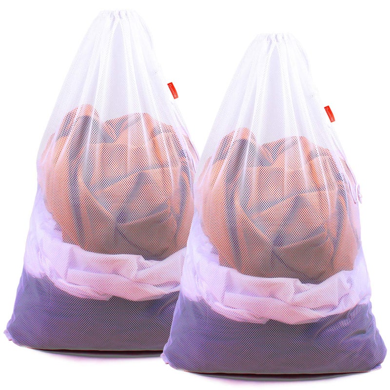 DuomiW 2 Pack Mesh Laundry Bags, 24 x 36 Inches Heavy Duty Drawstring Bag, Factories, College, Dorm, Travel and Apartment Dwellers, White - Image 1